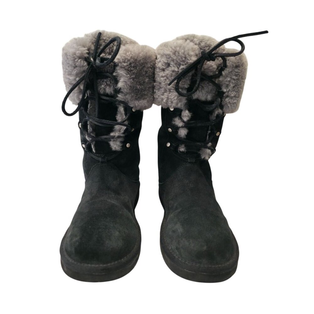 UGG Australia MONTCLAIR 1892 Black Tall Suede Shearling Winter Boots Women's 8 - Picture 2 of 11